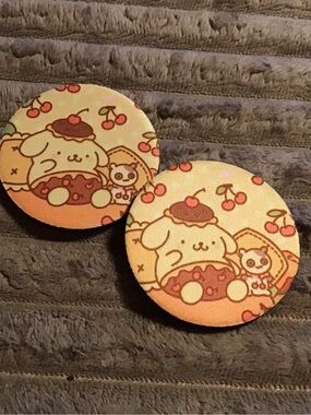 Sanrio Pompompurin Cherry Print Pet Coasters - Yellow & Pink